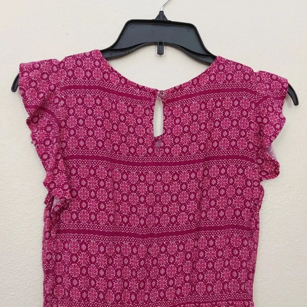 Old Navy Girls Midi Dress Large  10-12 Purple Butterfly Sleeve Floral Casual